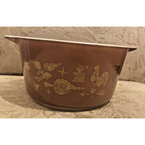 VINTAGE PYREX Early American #473 Brown and Gold Bowl 1 Quart NO LID!